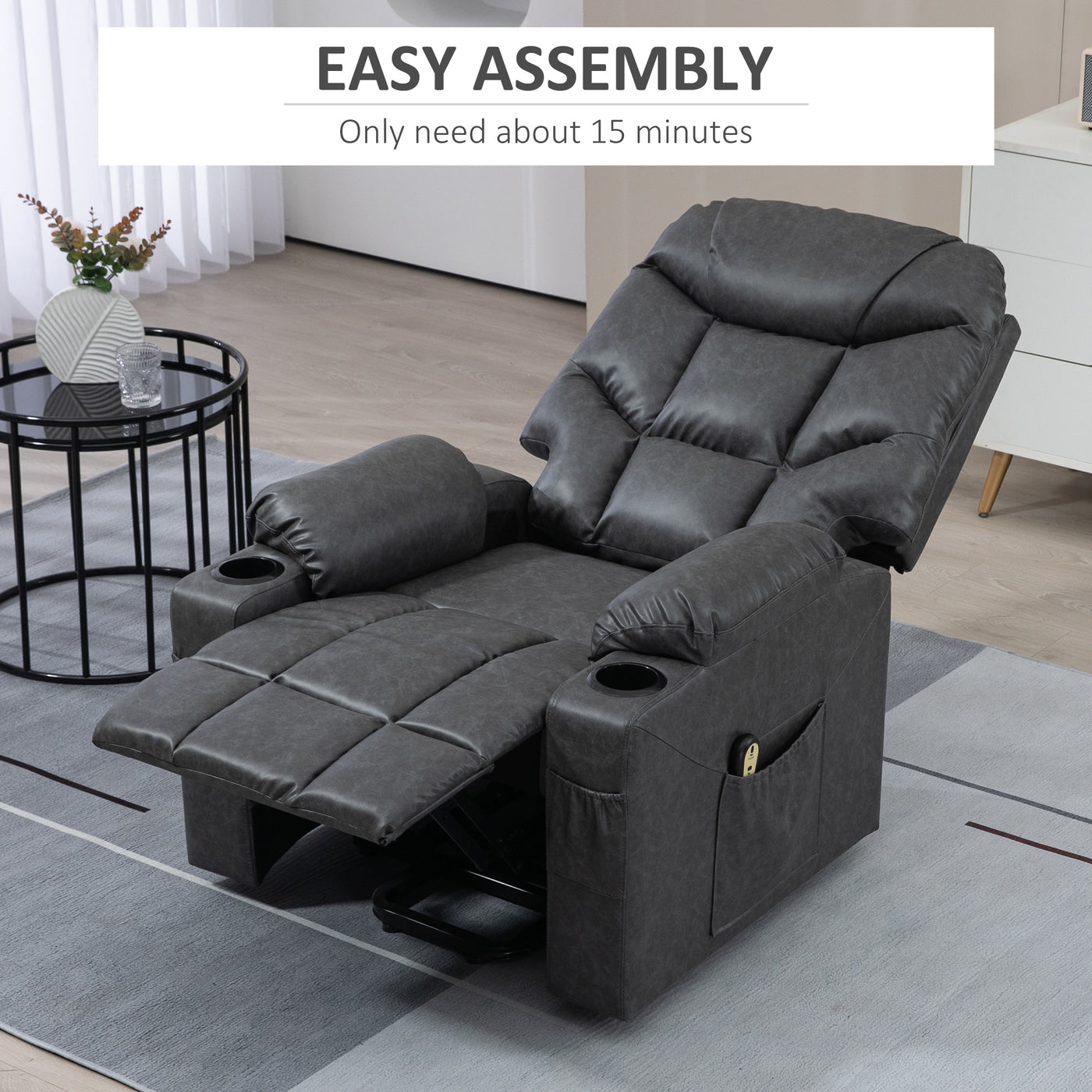 Lift Chair for Elderly, PU Leather Electric Recliner Chair with Quick Assembly, Remote, Cup Holders, Side Pockets, Grey
