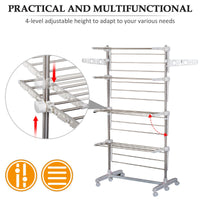 4 Layers Folding Laundry Rack Stand Dryer Storage Towel Rack Rolling