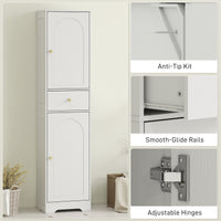 67" Tall Bathroom Cabinet, Slim Bathroom Storage Cabinet with 2 Doors, Drawer and Adjustable Shelf, White Wood Grain
