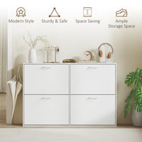 Flip Down Shoe Rack, Multi Cabinet, Wooden Shoe Shelf, Entryway, 4 Drawer Organizer, Freestanding Unit, White