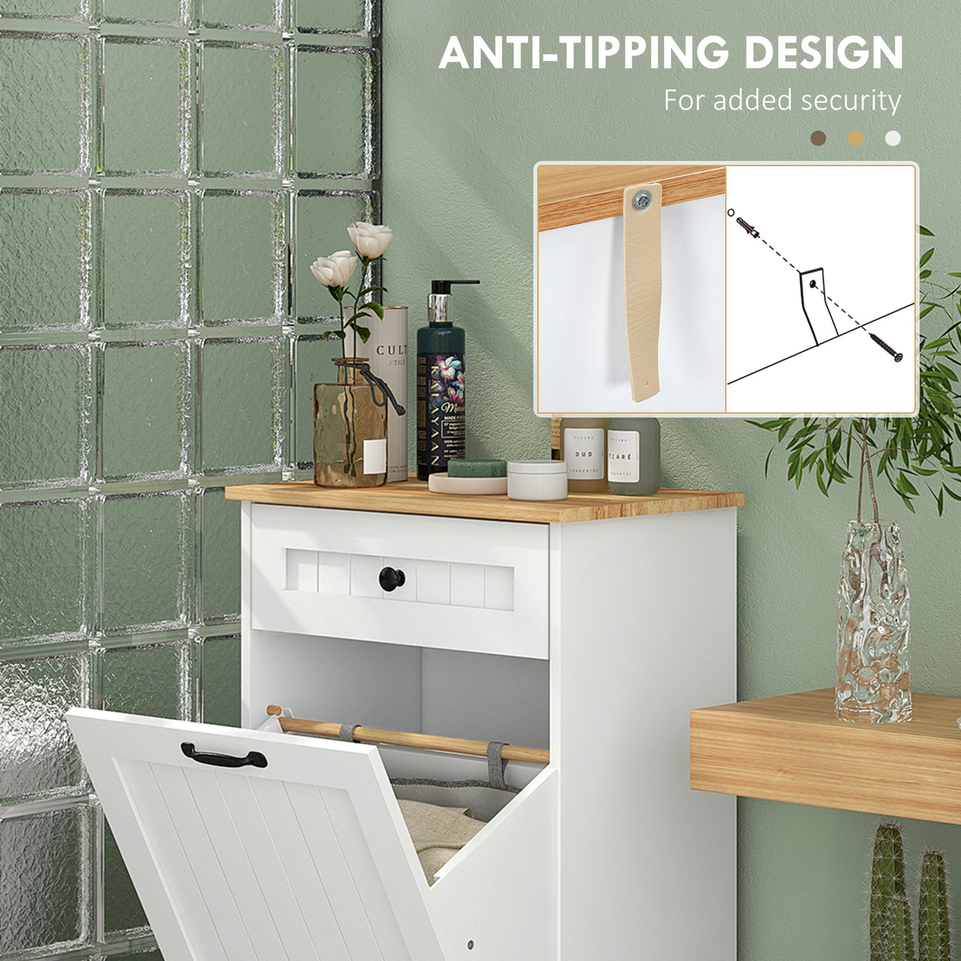 Laundry Cabinet with Removable Basket and Drawer, Tilt-Out Laundry Hamper for Bathroom, Living Room, White