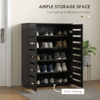 Shoe Storage Cabinet, Shoe Cabinet with 2 Slatted Doors for 15 Pairs of Shoes, Black