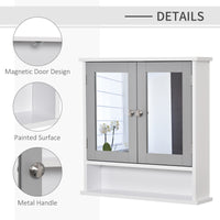 Medicine Cabinet, Wall-Mounted Bathroom Mirror Cabinet with Double Doors, Open Shelf, and Adjustable Shelf, Modern Bathroom Wall Cabinet, White and Grey