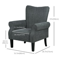 Fabric Armchair, Modern Accent Chair with Wood Legs for Living Room, Bedroom, Home Office, Dark Grey