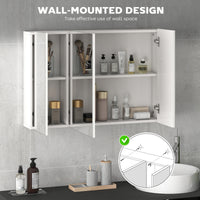 35" x 24" Wall Mounted Mirror Cabinet, Bathroom Medicine Cabinet with Mirror, 3 Doors and Adjustable Shelves, White