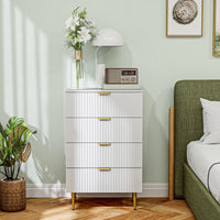 Modern Chest of Drawers 4 Drawer Dresser for Bedroom with Gold Legs and Handles, White