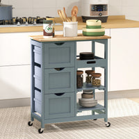 Kitchen Cart on Wheels, Rolling Kitchen Island Cart with Wood Top, 3 Drawers and Shelves for Home Dining Area
