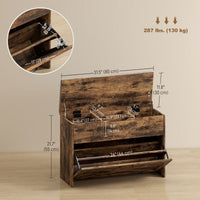 Shoe Storage Bench with Flip Drawer and Lift Top Storage, Entryway Bench with Seat Cushion for Hallway, Rustic Brown