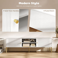 TV Stand for TVs up to 65", Entertainment Center with 2 Open Shelves, 2 Cabinets and Steel Legs for Living Room, White