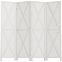 4-panel Wall Partition Farmhouse Room Separator with Foldable Design Wooden Frame 5.6FT, White
