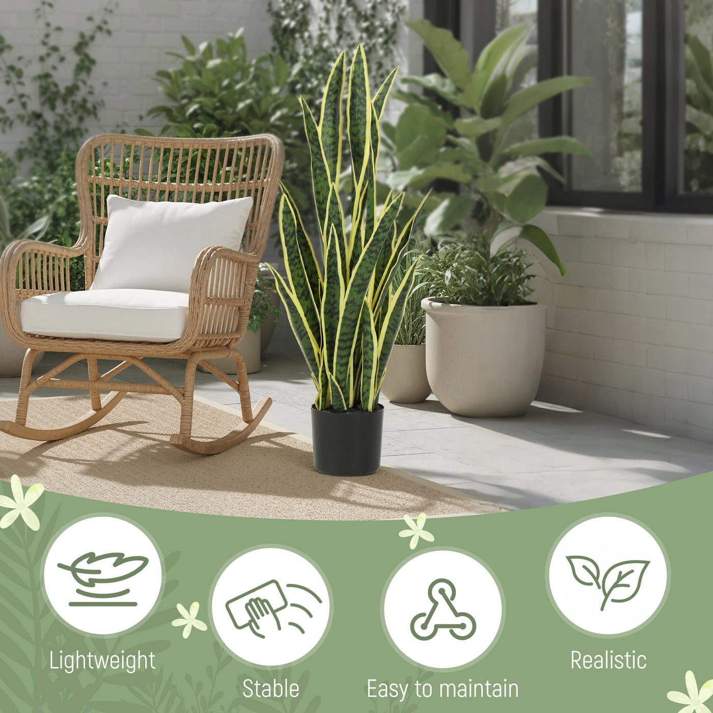 Artificial Tree, 35.4" Artificial Snake Plant with 21 Leaves in Pot for Home, Office, and Living Room, Green