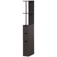 Tall Bathroom Storage Cabinet, Narrow Bathroom Cabinet with Drawers and Open Shelves for Small Spaces, Brown