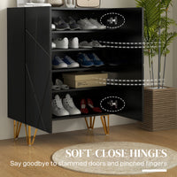 Narrow Shoe Storage Cabinet with Soft-Close Hinges and Adjustable Shelves for 15-20 Pairs of Shoes, High Gloss Black