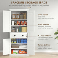 72" Kitchen Pantry, Freestanding Storage Cabinet with Drawer, Doors, Cream White