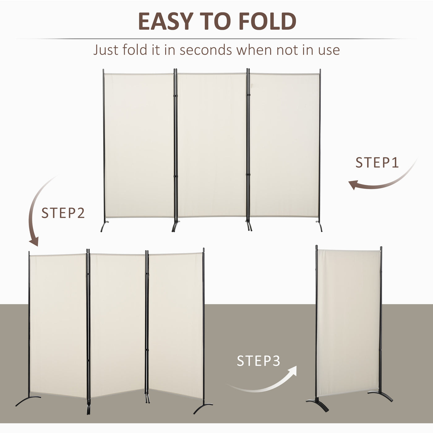 6' 3 Panel Room Divider, Double Hinged Folding Wall Divider, Indoor Privacy Screen for Home Office, Beige