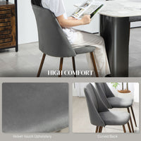 Upholstered Dining Chairs Set of 4, Velvet Accent Chair with Back and Wood-grain Steel Leg for Kitchen, Dark Grey