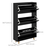 Slim Shoe Storage Cabinet with 3 Flip Drawers and Adjustable Shelves, Shoe Cabinet for 18-24 Pairs, Black