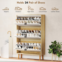 Narrow Shoe Cabinet, High Gloss Shoe Storage Cabinet with 3 Flip Drawers and Adjustable Shelves, Holds 24 Pairs, White