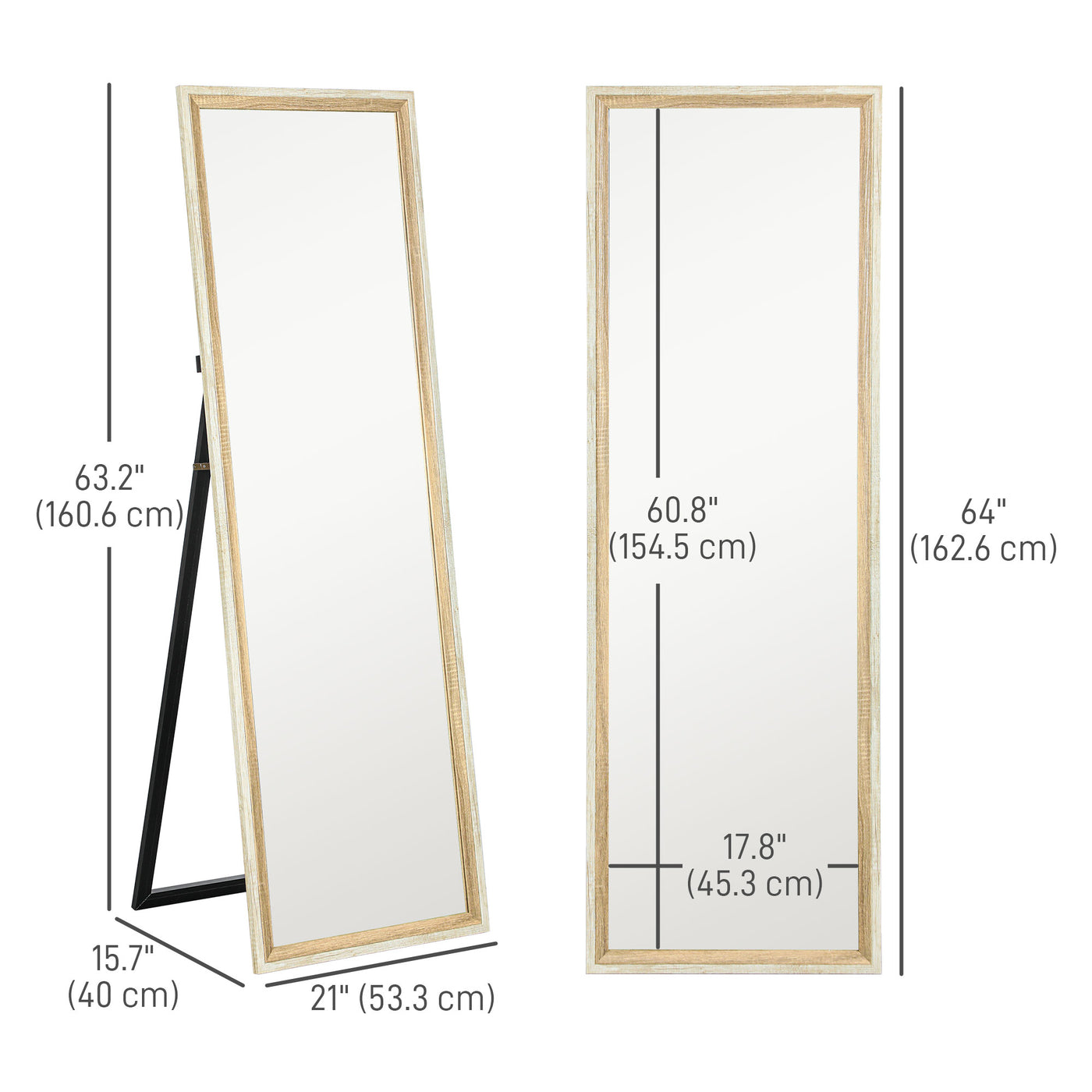 Floor Standing Mirror, Full Length Mirror, Free Standing, Leaning or Wall Mirror with Frame for Bedroom, Dark Wood Grain