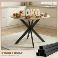 39" Dining Table, Contemporary Round Kitchen Table with Steel Legs, Brown Wood Grain