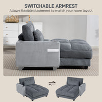 58" Chaise Lounge Indoor, Oversized Corduroy Sofa Bed with 2 Cup Holders, Pillow, Deep Seat Sleeper Couch, Dark Grey