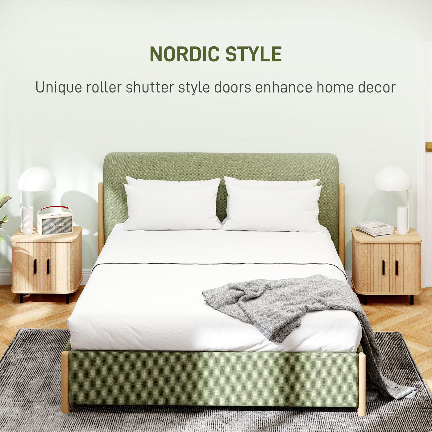 Nightstand Set of 2, Side Table with Shutter Doors, Sofa End Table with Steel Frame, for Bedroom, Living Room, Oak