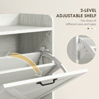 Slim Shoe Storage Cabinet, Farmhouse Shoe Cabinet with 2 Flip Drawers, Adjustable Shelves for 8 Pairs, Distressed White