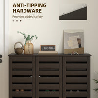 Narrow Shoe Cabinet with Slatted Doors, Adjustable Shelves for 20 Pairs of Shoes, Shoe Cabinet for Entryway, Dark Brown
