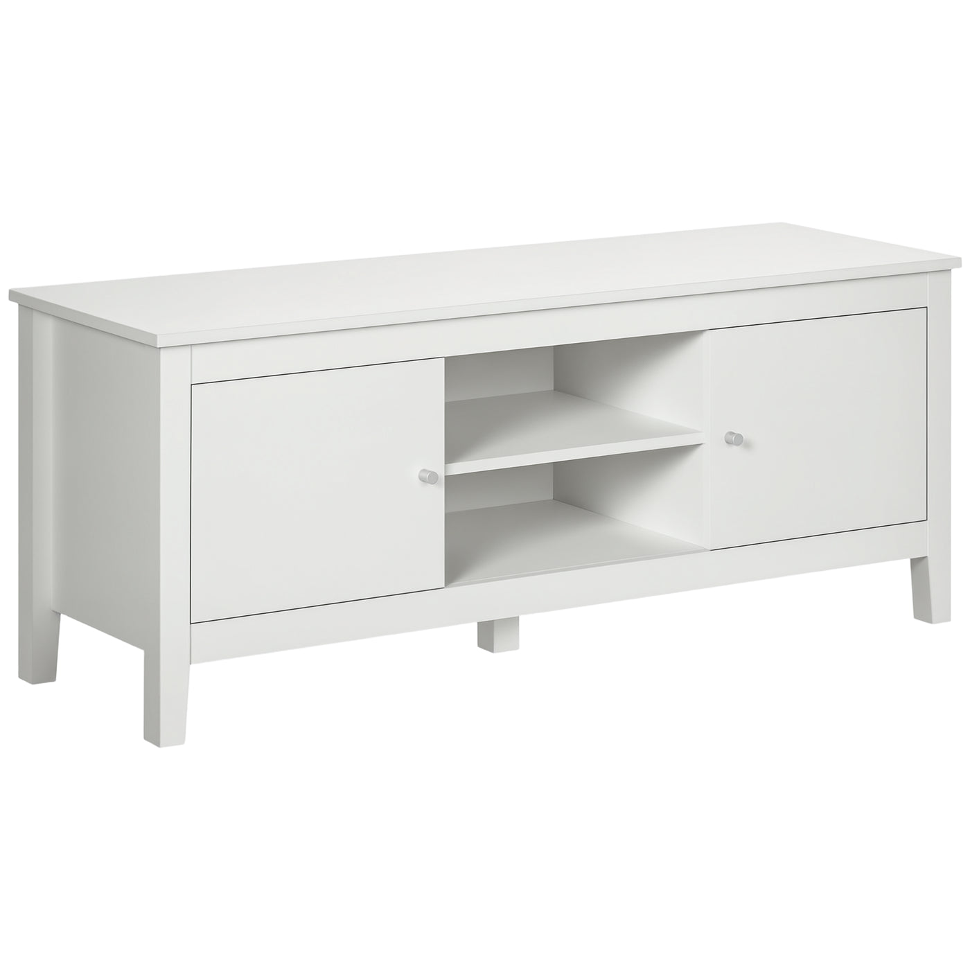 Modern TV Stand for TVs up to 55", TV Bench with Storage Cupboards and Shelves, 47.2" x 16.7" x 19.7", White