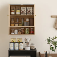 Bathroom Wall Cabinet, Wall-Mounted Medicine Cabinet with Adjustable Shelf, Open Shelf and Marble Effect Top, Oak