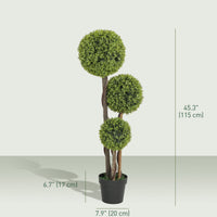 45 Inch Potted Fake Plant Set of 2, Artificial Boxwood Topiary Tree, Triple Ball Tree for Indoor and Outdoor, Green