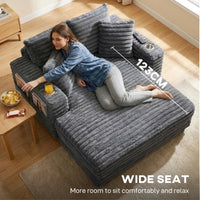 60" Chaise Lounge Chair, Oversized Upholstered Sofa Bed with Cup Holders & Pillows, Sleeper Couch for Living Room, Grey