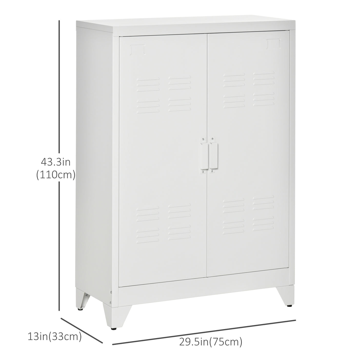 Metal Storage Cabinet, Industrial Sideboard Buffet Cabinet with 2 Louvered Doors, Adjustable Shelves, White