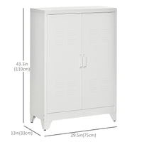 Metal Storage Cabinet, Industrial Sideboard Buffet Cabinet with 2 Louvered Doors, Adjustable Shelves, White
