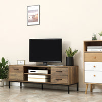 TV Stand for TV up to 50 Inches, TV Cabinet with Door, Open Storage and Drawers, TV Table with Steel Legs, Coffee