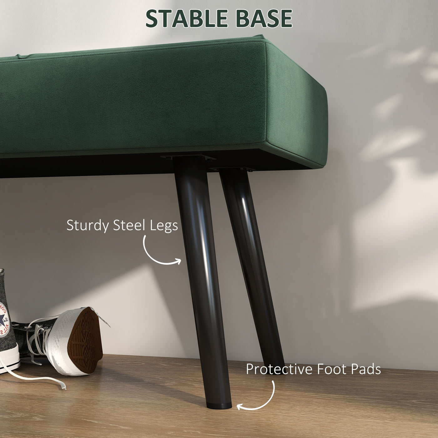 39 Inches Upholstered Bedroom Bench, Modern End of Bed Bench with Steel Legs, Green