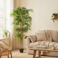 6FT Artificial Bamboo Tree, Fake Plant with 1530 Leaves, Greenery Plant in Nursery Pot for Indoor, Green