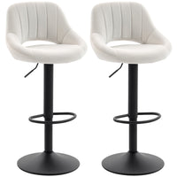 Bar Stools Set of 2, Swivel Counter Height Barstools with Adjustable Height and Cutout Back, Velvet Upholstered Bar Chairs with Round Metal Base and Footrest, Cream