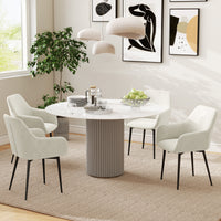 Dining Chairs Set of 2, Velvet-look Fabric Upholstered Kitchen Chairs with Backrest, Armrests and Steel Legs, Cream White