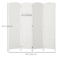 6ft Folding Room Divider, 4 Panel Wall Partition with Wooden Frame for Bedroom, Home Office, White