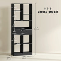 Tall Bookshelf with Drawer, Freestanding Bookcase for Bedroom, Living Room, Home Office, Black