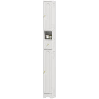 Tall Bathroom Cabinet, Modern Slim Bathroom Storage with Arched Doors, Drawer and Open Shelf, Narrow Storage, White