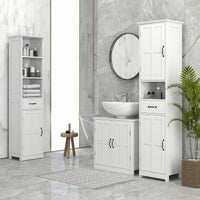 Pedestal Under Sink Cabinet, Bathroom Vanity Cabinet Storage with Double Doors and Adjustable Shelf, White