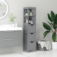 Narrow Bathroom Cabinet with 3 Drawers and 2 Tier Shelf, Tall Cupboard Freestanding Linen Tower, Grey