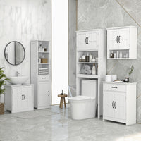 Modern Bathroom Cabinet, Narrow Bathroom Vanities with 3 Open Shelves, Drawer and Adjustable Shelf, White