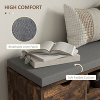 Upholstered Shoe Storage Bench w/ Seat, Entrance Bench w/ Drawer Open Shelves and Pocket for Hallway, Rustic Brown