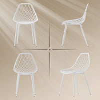 Modern Dining Chairs Set of 4, Plastic Kitchen Chairs with Hollow Backrest and Metal Legs for Living Dining Room, White