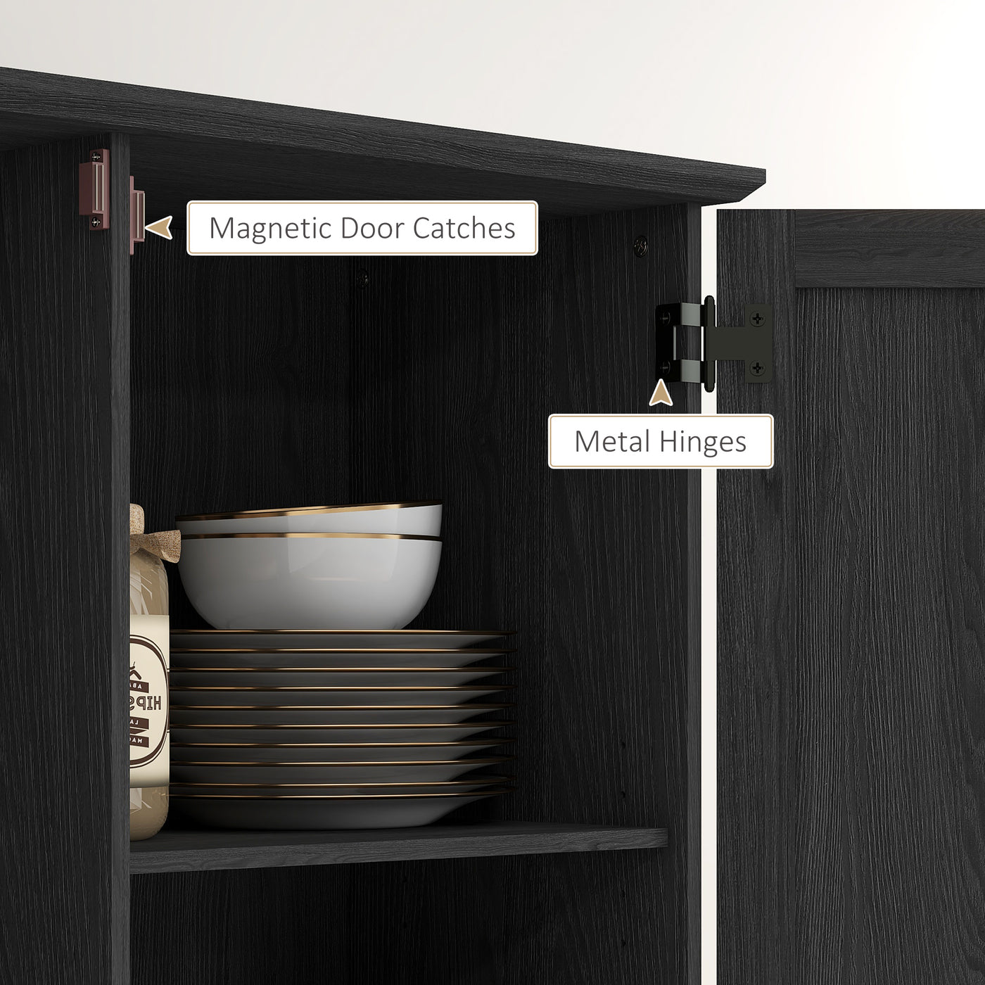 70" Tall Kitchen Pantry Cabinet with Door Shelves and Adjustable Shelves, Black Wood Grain