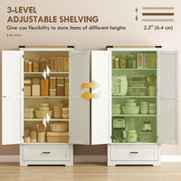 69" Tall Farmhouse Kitchen Pantry Cabinet with 2 Doors, Drawer and Adjustable Shelves, Cream White