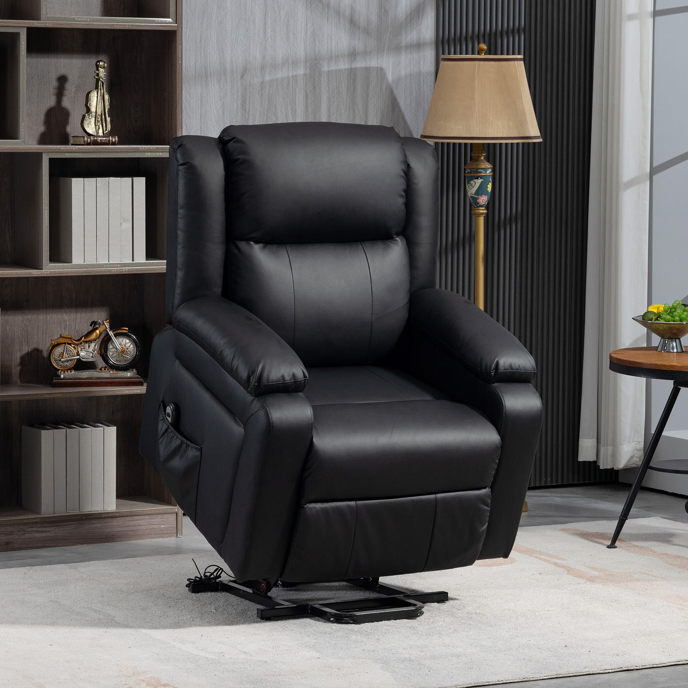 Lift Chair for Seniors, PU Leather Upholstered Electric Recliner Chair with Remote, Side Pockets, Quick Assembly, Black